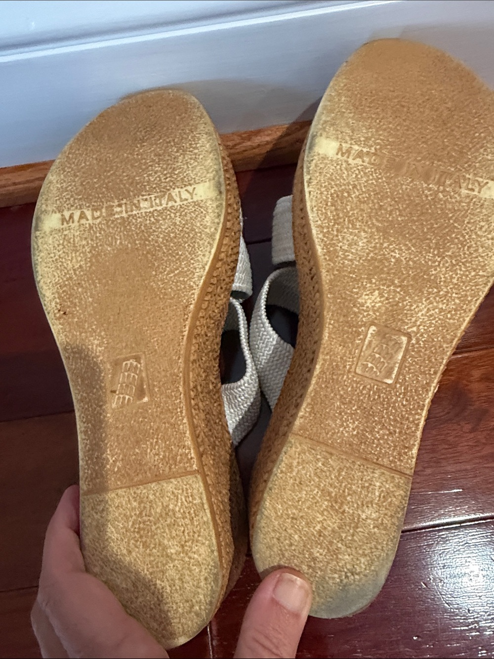 Italian Shoemakers Cream Woven Wedge Slides with Tan Footbed size 8 VGUC - Picture 4 of 4